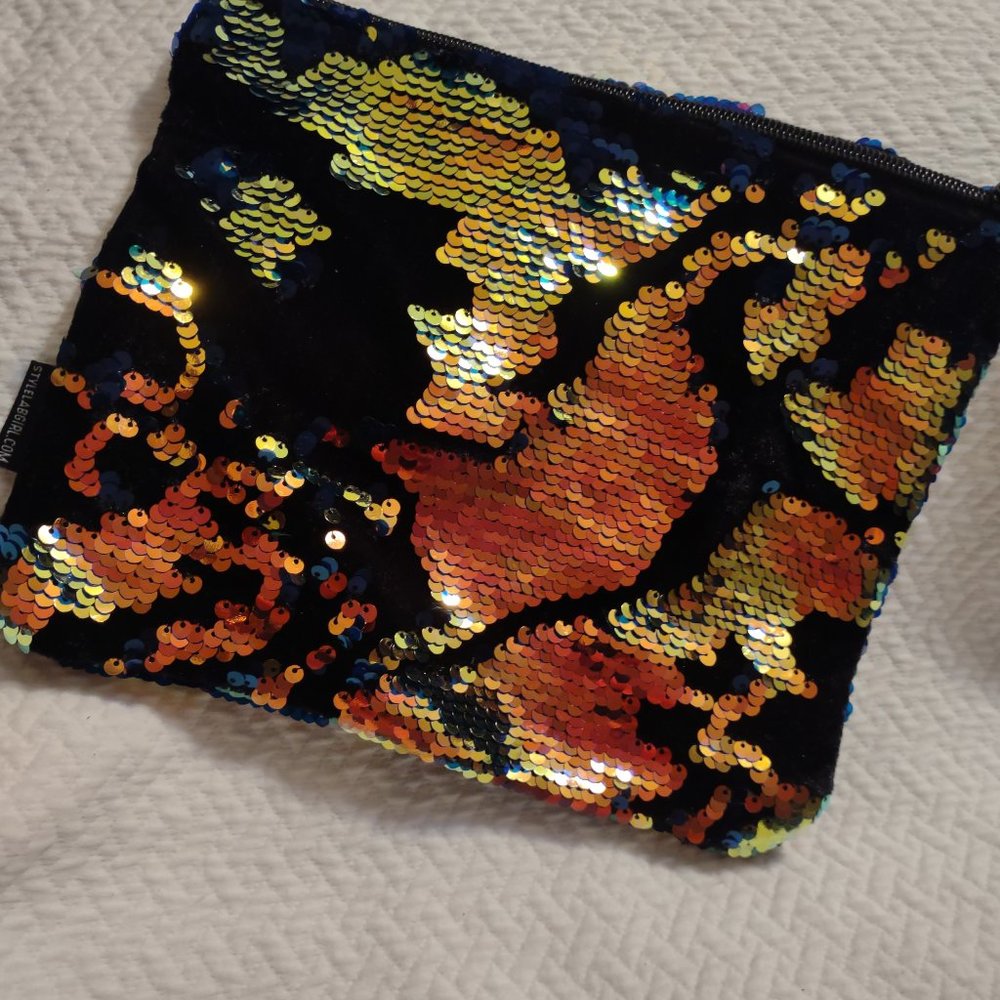 Style lab iridescent sparkling sequins makeup organizing travel zipper bag